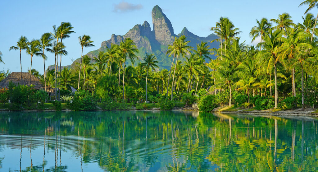 Scenic Bora Bora Lagoon with Mount Otemanu backdrop