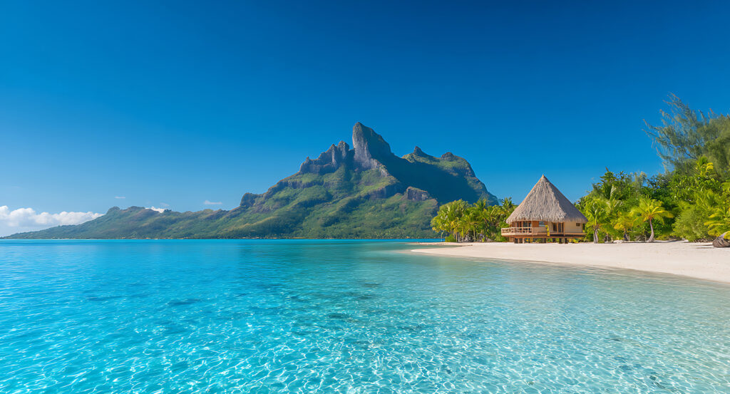 Scenic view of Mount Otemanu and turquoise waters in Bora Bora