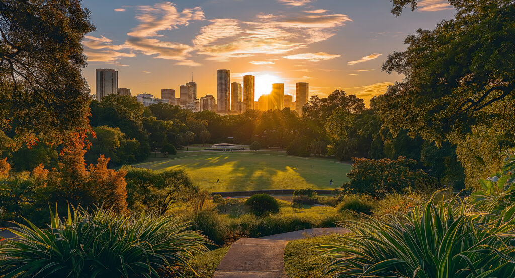 Wide lawn and greenery at Brisbane’s City Botanic Gardens