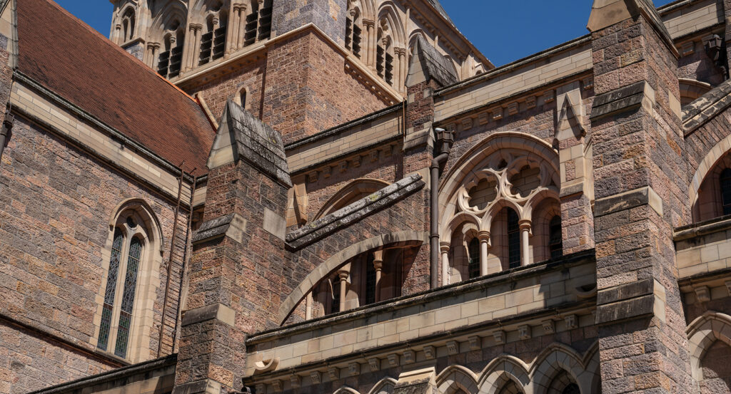 Gothic sandstone architecture of St John's Cathedral Brisbane