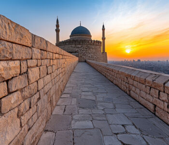 Cairo Citadel of Saladin with mosque dome at sunset