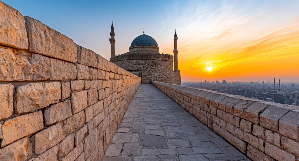 Stone walls leading to the Citadel of Saladin in Cairo