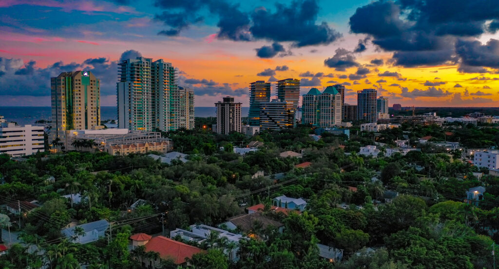 Coconut Grove bayfront with boats and palm trees in Miami
