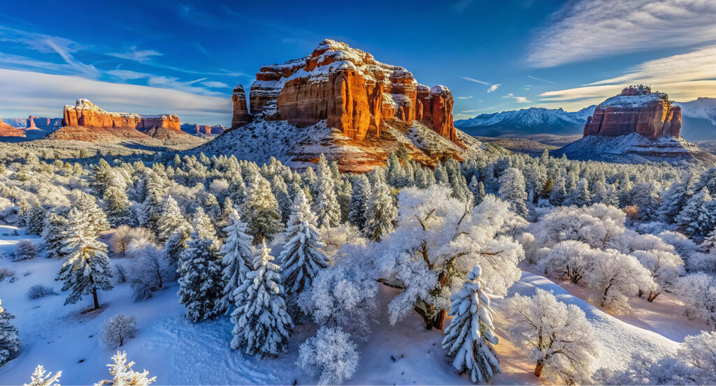 Winter landscape of Courthouse Butte in Sedona, Arizona