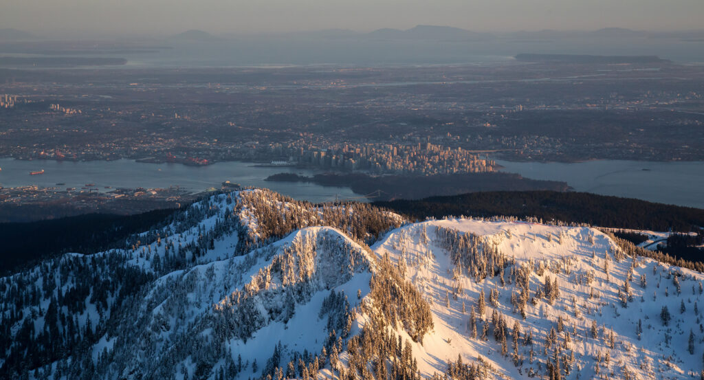 Sunset view from Cypress Mountain with city skyline below
