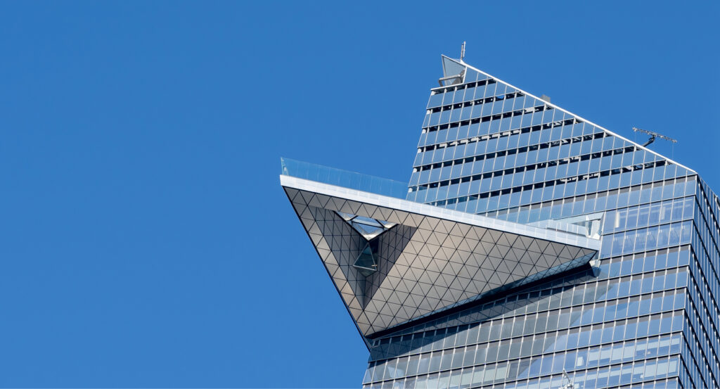Visitors enjoying panoramic skyline views from the Edge observation deck in New York City
