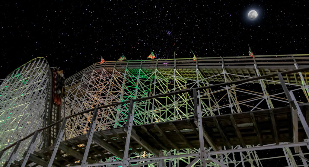 Aerial view of go-kart tracks winding through Fun Spot America in Orlando