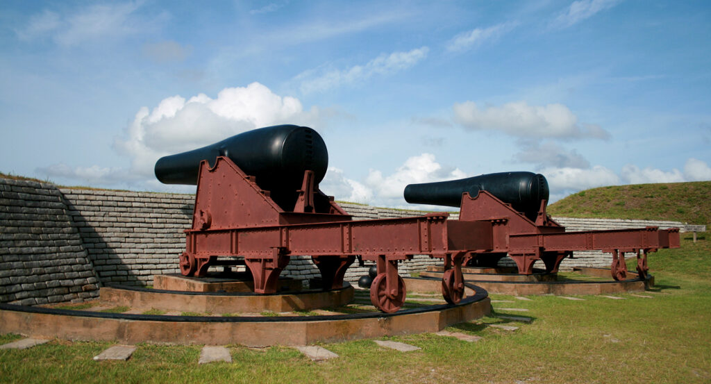 Historic defenses and cannons at Fort Moultrie on Sullivan’s Island