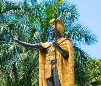 King Kamehameha Statue in Honolulu draped in gold cloak