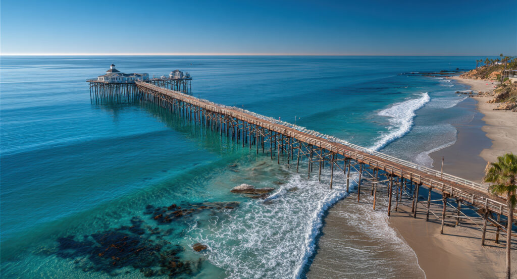 Sunset view of Malibu Pier along California’s coastline