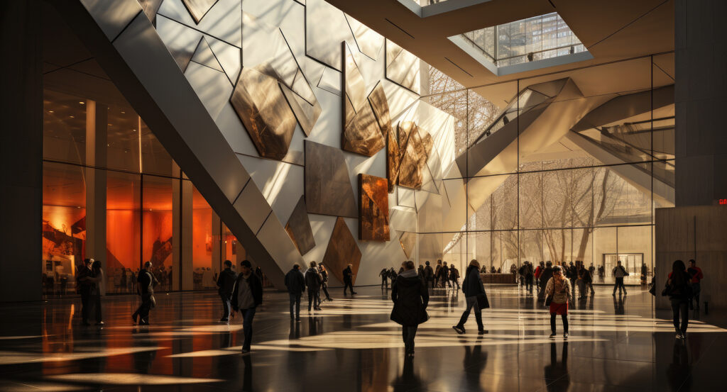 People viewing contemporary artworks inside MoMA’s gallery spaces