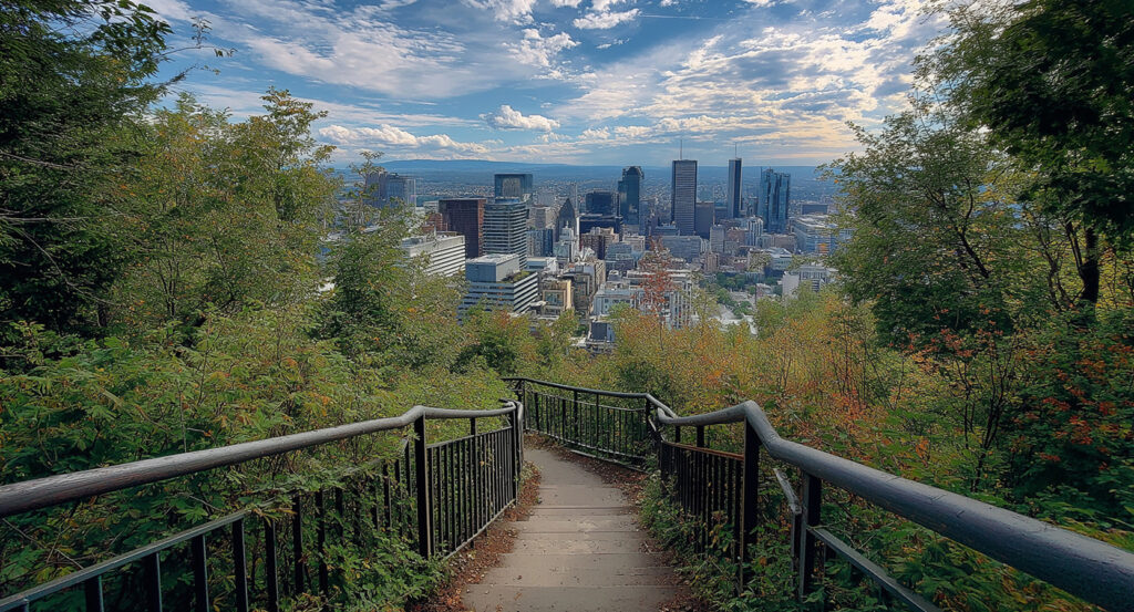 Walking trail through Mount Royal Park surrounded by trees