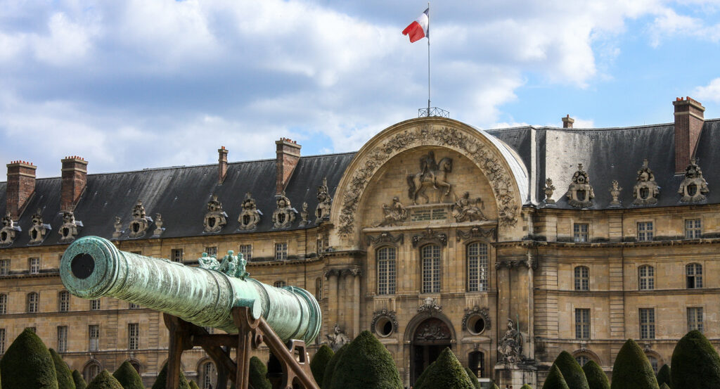 Courtyard of Musee de l’Armee in Paris surrounded by classical architecture