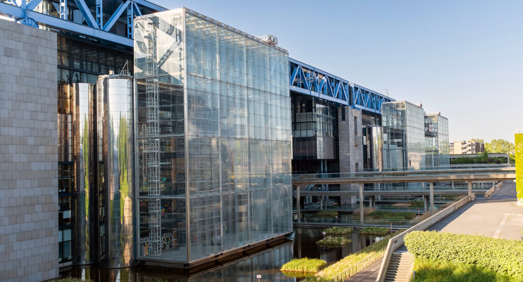 Green spaces and pathways at Parc de la Villette in Paris