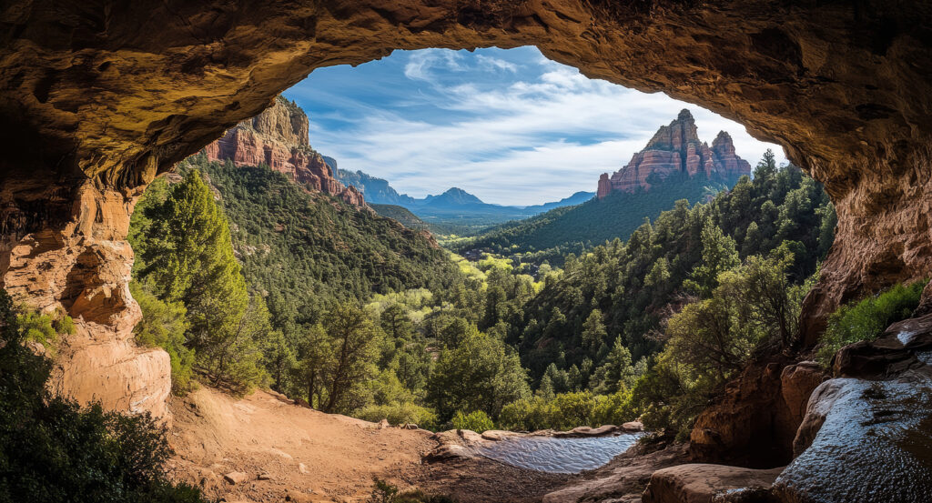 Panoramic overlook of Boynton Canyon with red rocks and desert vegetation