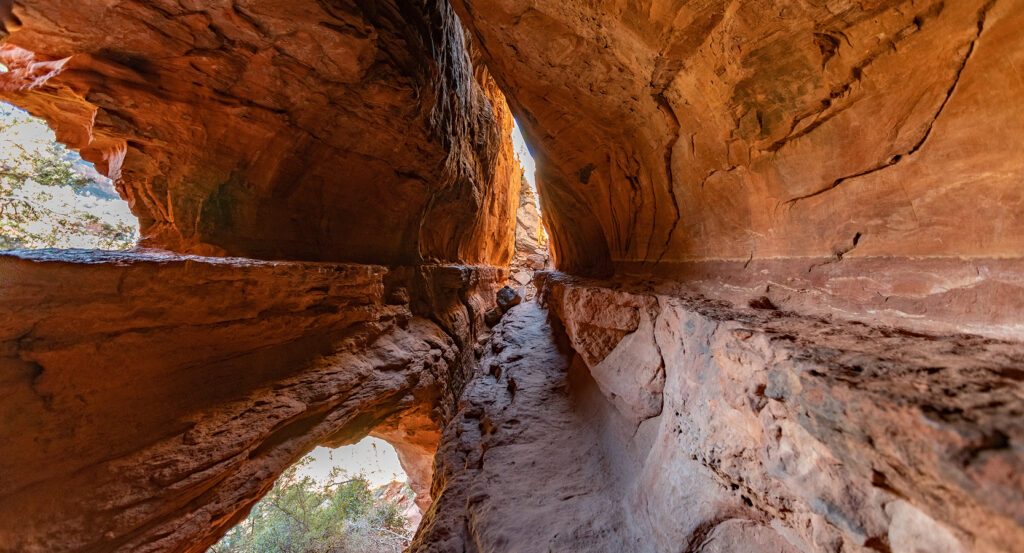View of the Seven Sacred Pools and sandstone formations on Soldier Pass Trail in Sedona