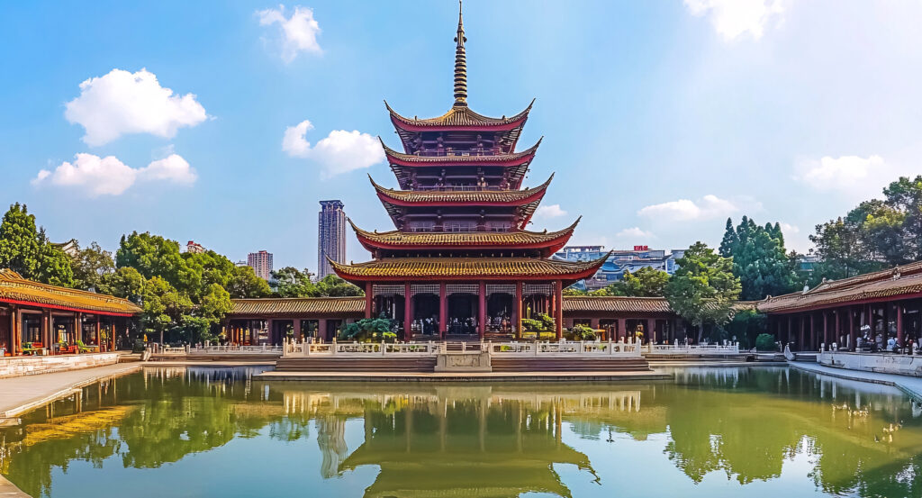 Courtyard view of Longhua Temple in Shanghai
