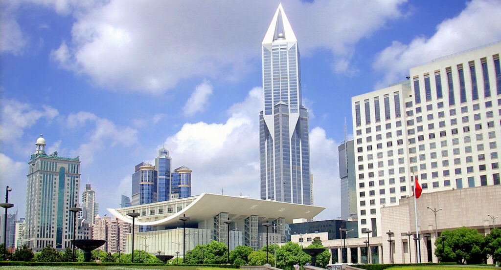 Modern skyline overlooking People's Square in Shanghai