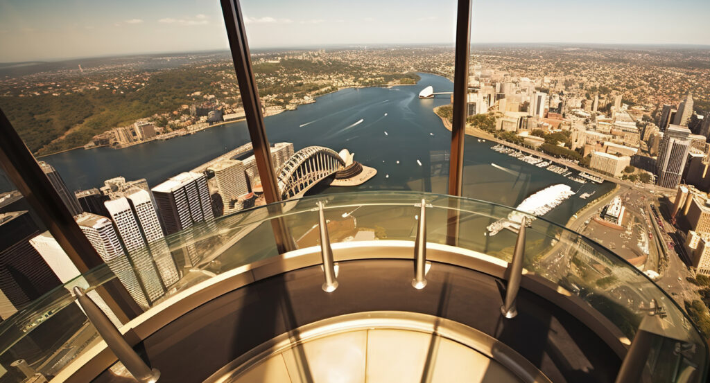 Observation deck inside Sydney Tower Eye overlooking city skyline
