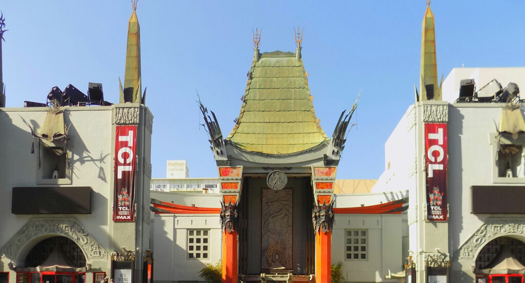 Forecourt of TCL Chinese Theatre featuring celebrity handprints and signatures in cement