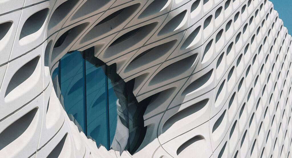 Interior gallery of The Broad showcasing contemporary art installations