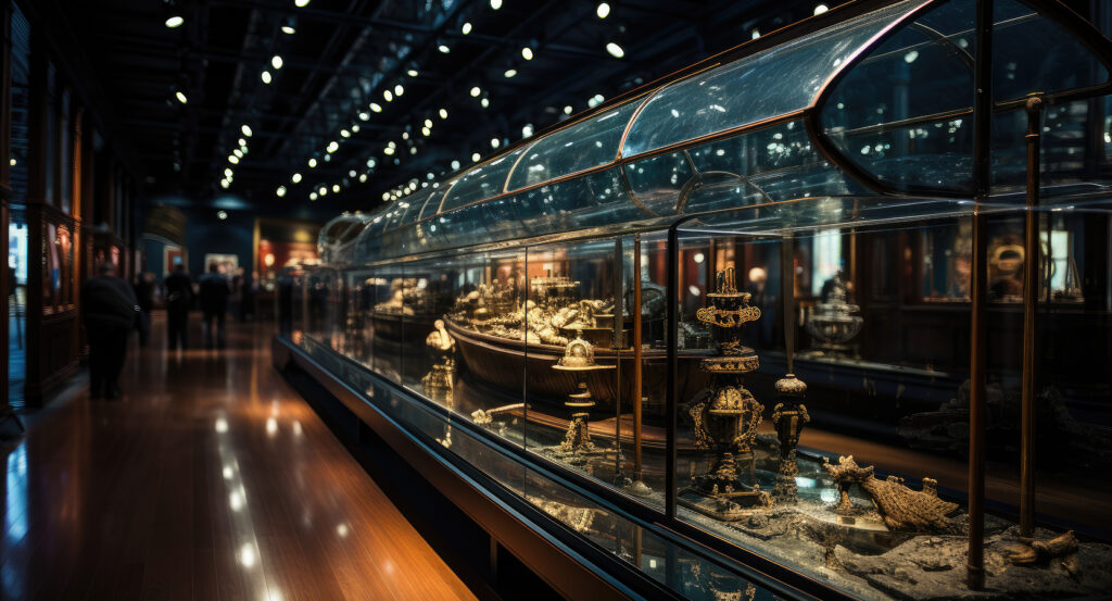 Visitors walking past preserved memorabilia at the Titanic Exhibition in Orlando