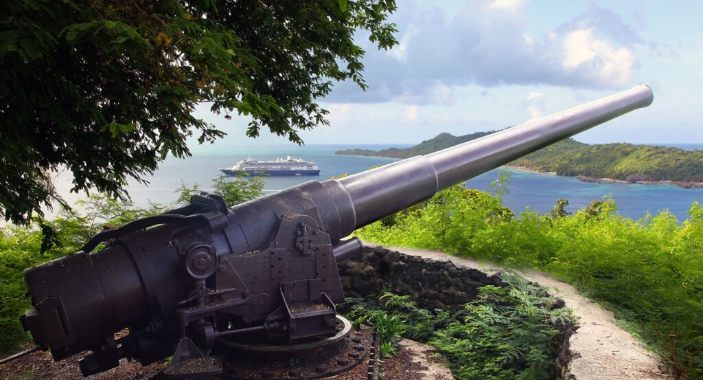 Abandoned World War II artillery hidden in the jungle of Bora Bora